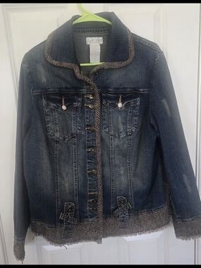 Baby Phat Denim Jacket Distressed Tweed Trim Y2K